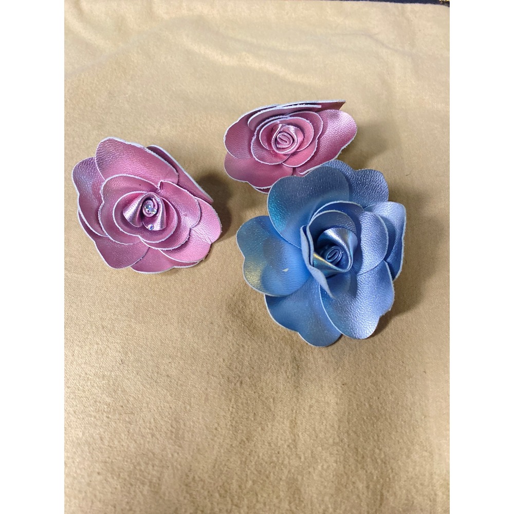 Unbranded Flower Brooch Women Leather Metallic Rose Bundle Pink Blue OS